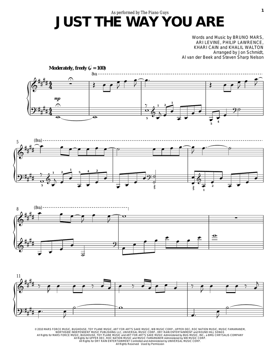 Just The Way You Are Piano Solo scores gallery preview page 1