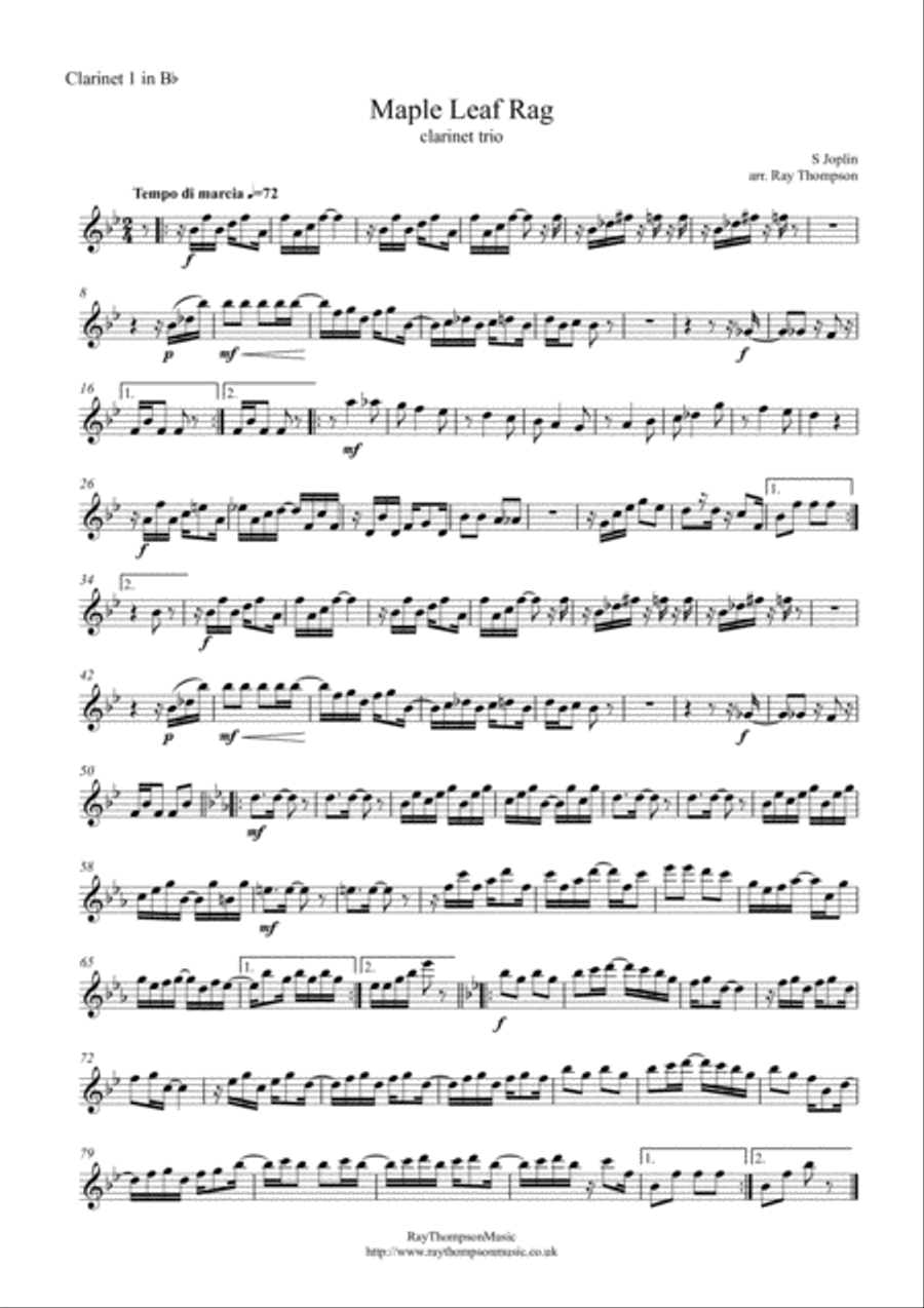 Scott Joplin: Maple Leaf Rag - clarinet trio Clarinet Trio scores gallery preview page 3