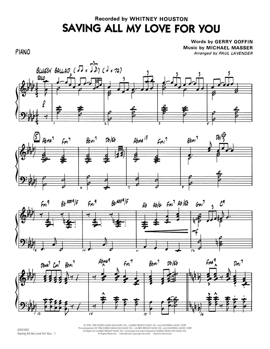Saving All My Love For You - Piano Jazz Ensemble scores gallery preview page 1