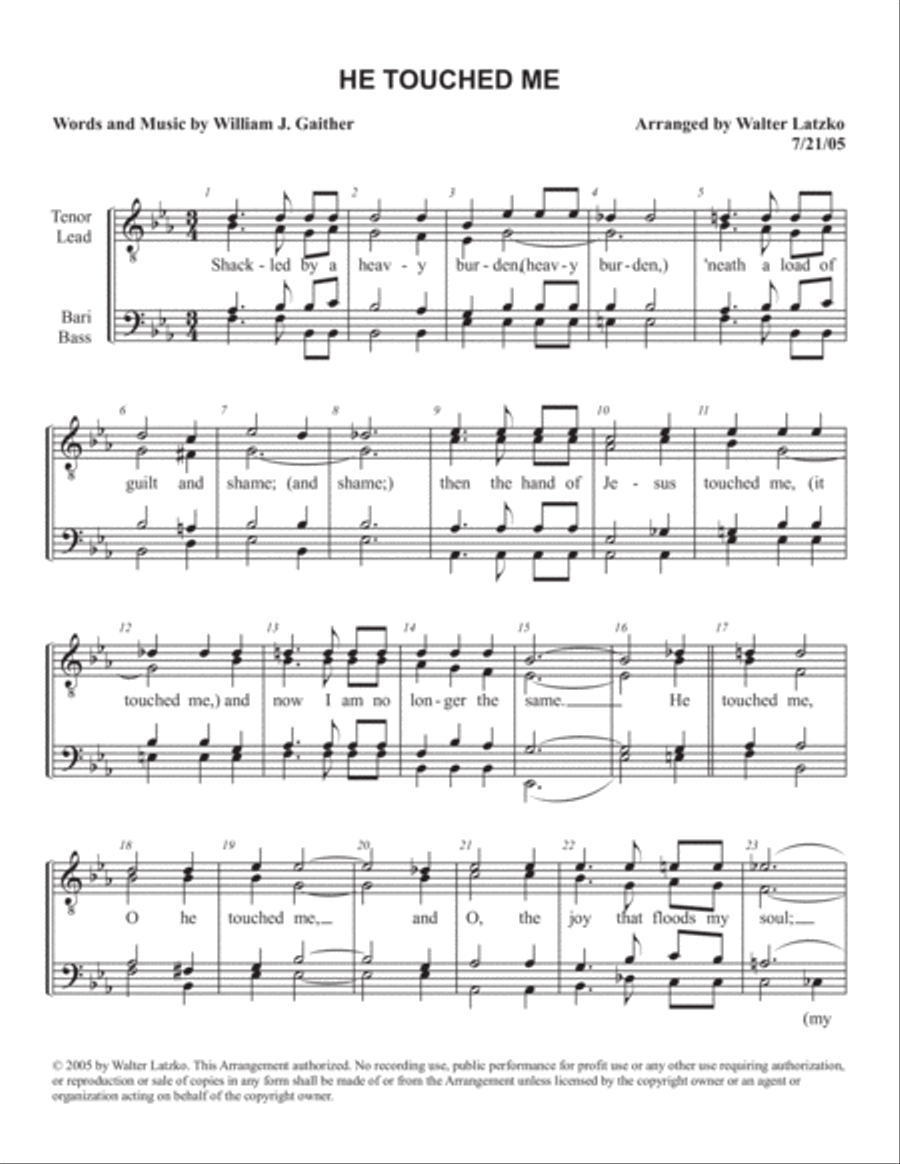 He Touched Me TTBB scores gallery preview page 1