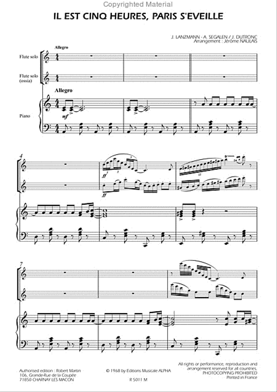 Il est 5 heures, Paris s'éveille, flûte solo Piano Accompaniment scores gallery preview page 2