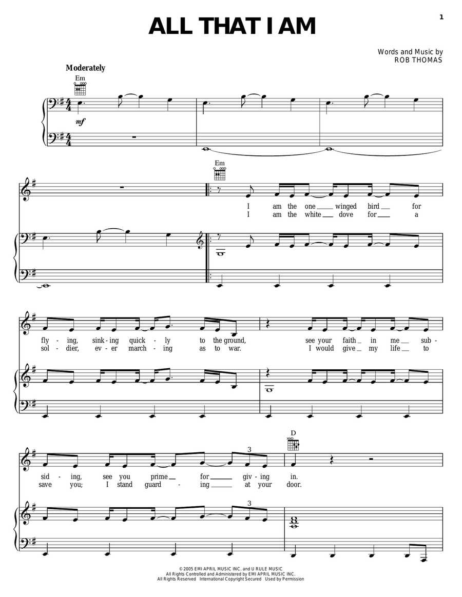 All That I Am All That I Am Piano, Vocal, Guitar scores gallery preview page 1