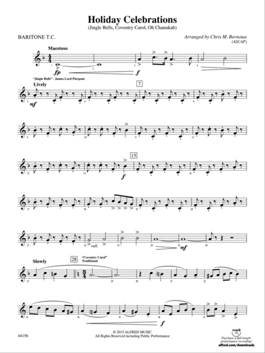 Holiday Celebrations: Baritone T.C. Concert Band scores gallery preview page 1