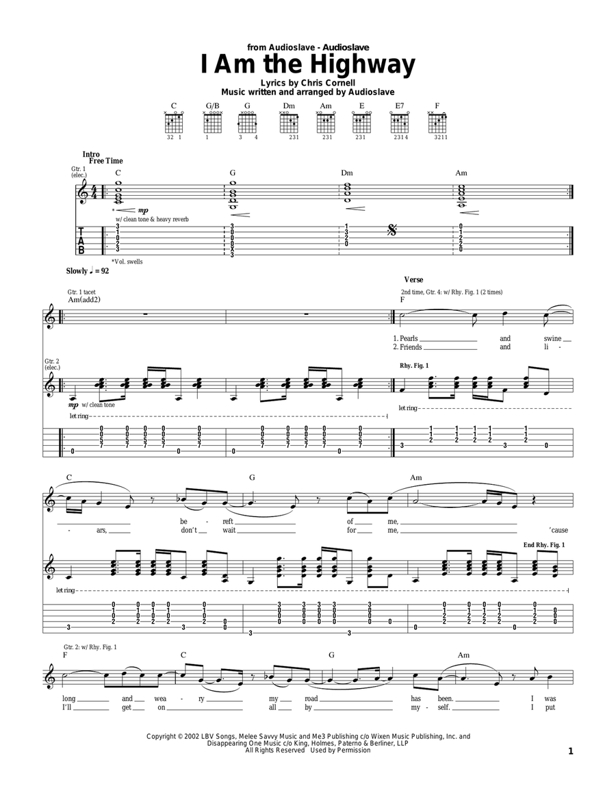 I Am The Highway I Am The Highway Electric Guitar scores gallery preview page 1