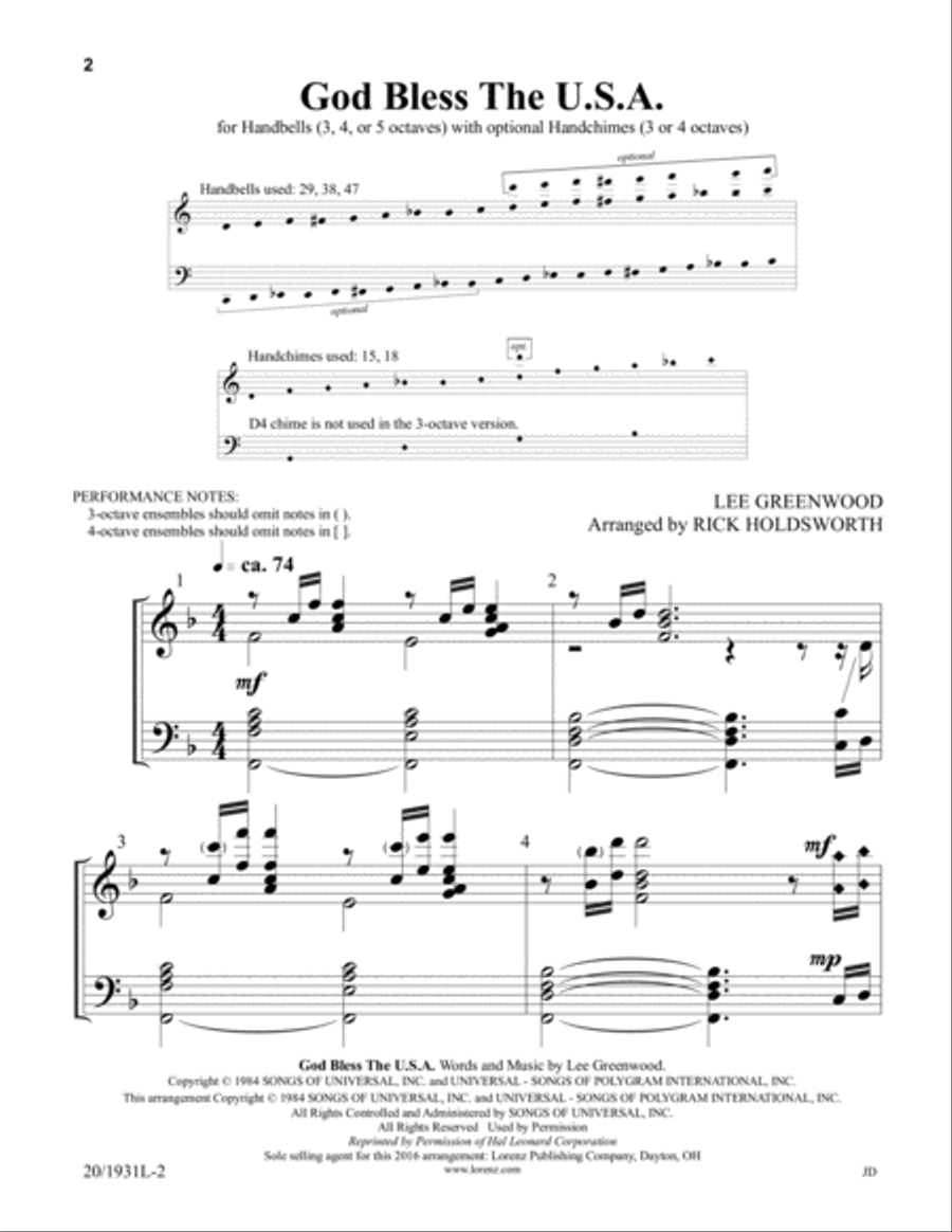 God Bless The U.S.A. God Bless The U.S.A. 5-Octaves scores gallery preview page 2