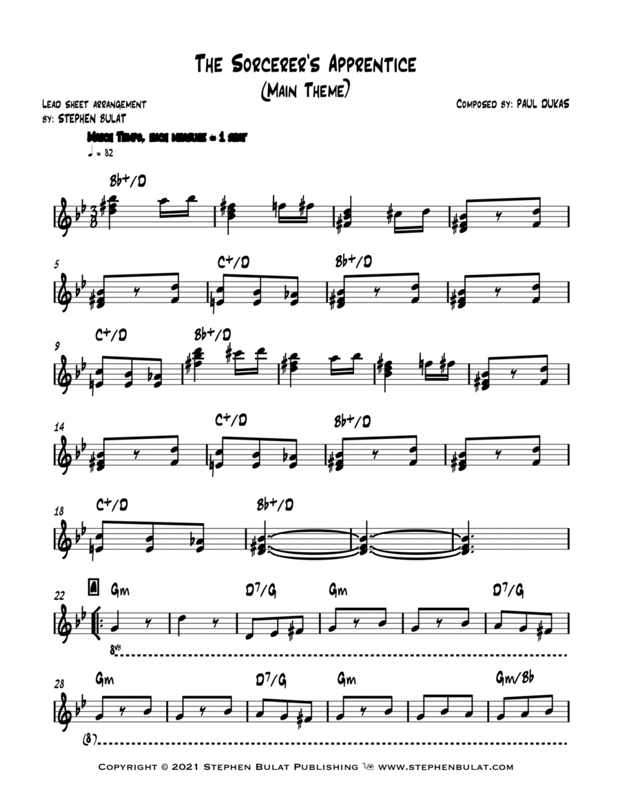 The Sorcerer's Apprentice (from Walt Disney's Fantasia) - Lead sheet (key of Gm) Large Ensemble scores gallery preview page 1