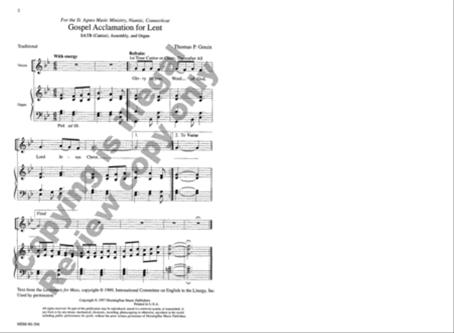 Gospel Acclamation for Lent 4-Part scores gallery preview page 2