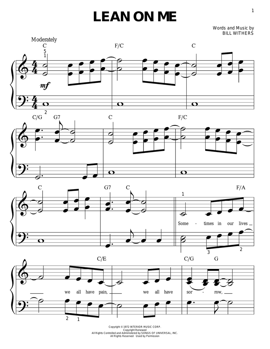 Lean On Me Easy Piano scores gallery preview page 1