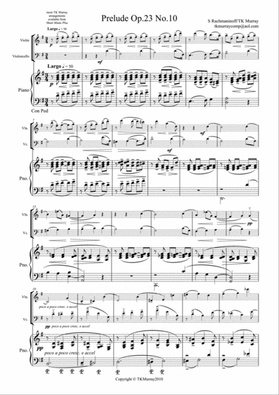 Rachmaninoff - Prelude Op23 No10 - Piano Trio Piano Trio scores gallery preview page 1