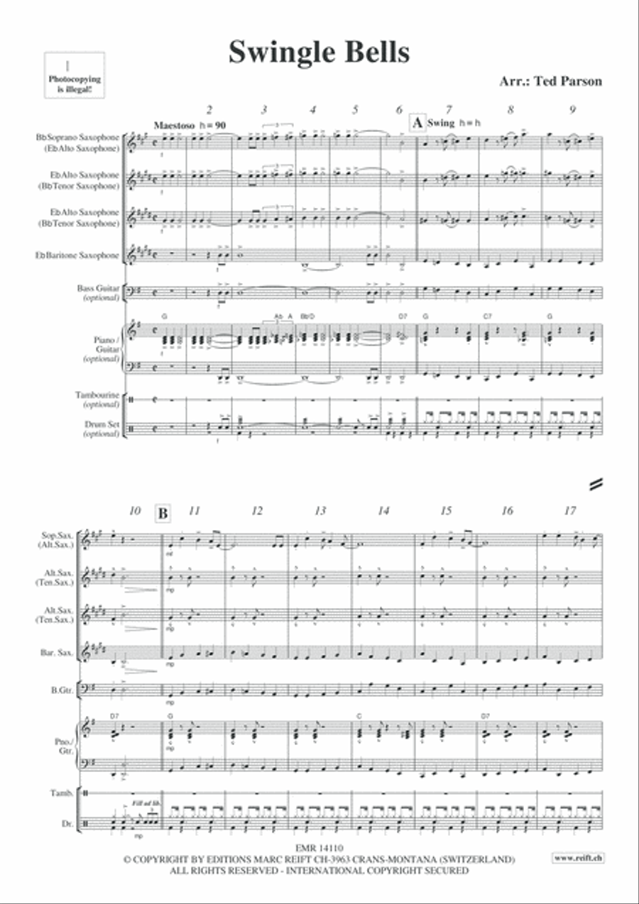 Swingle Bells Saxophone Quartet scores gallery preview page 4