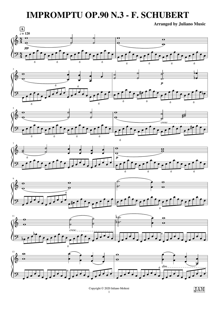 IMPROMPTU OP. 90 N. 3 (EASY PIANO - C VERSION) - F. SCHUBERT Piano Method scores gallery preview page 3