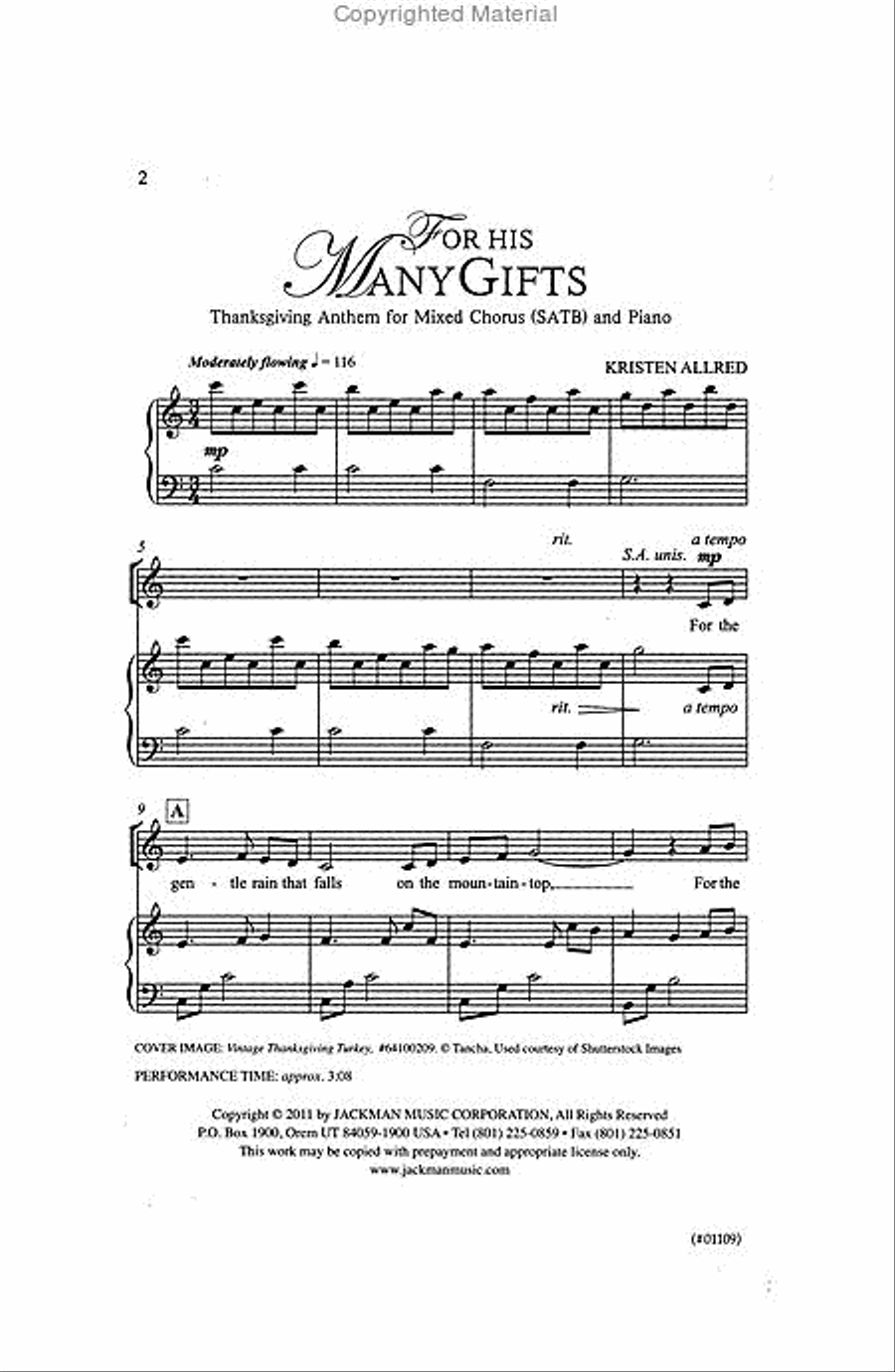 For His Many Gifts - SATB 4-Part scores gallery preview page 2