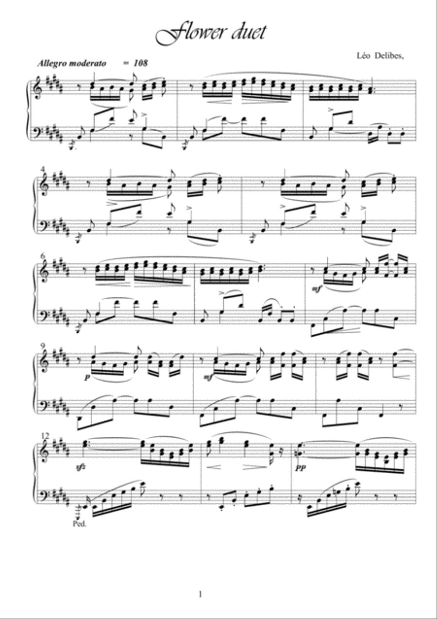 Flower Duet From Lakmé piano solo Piano Solo scores gallery preview page 1