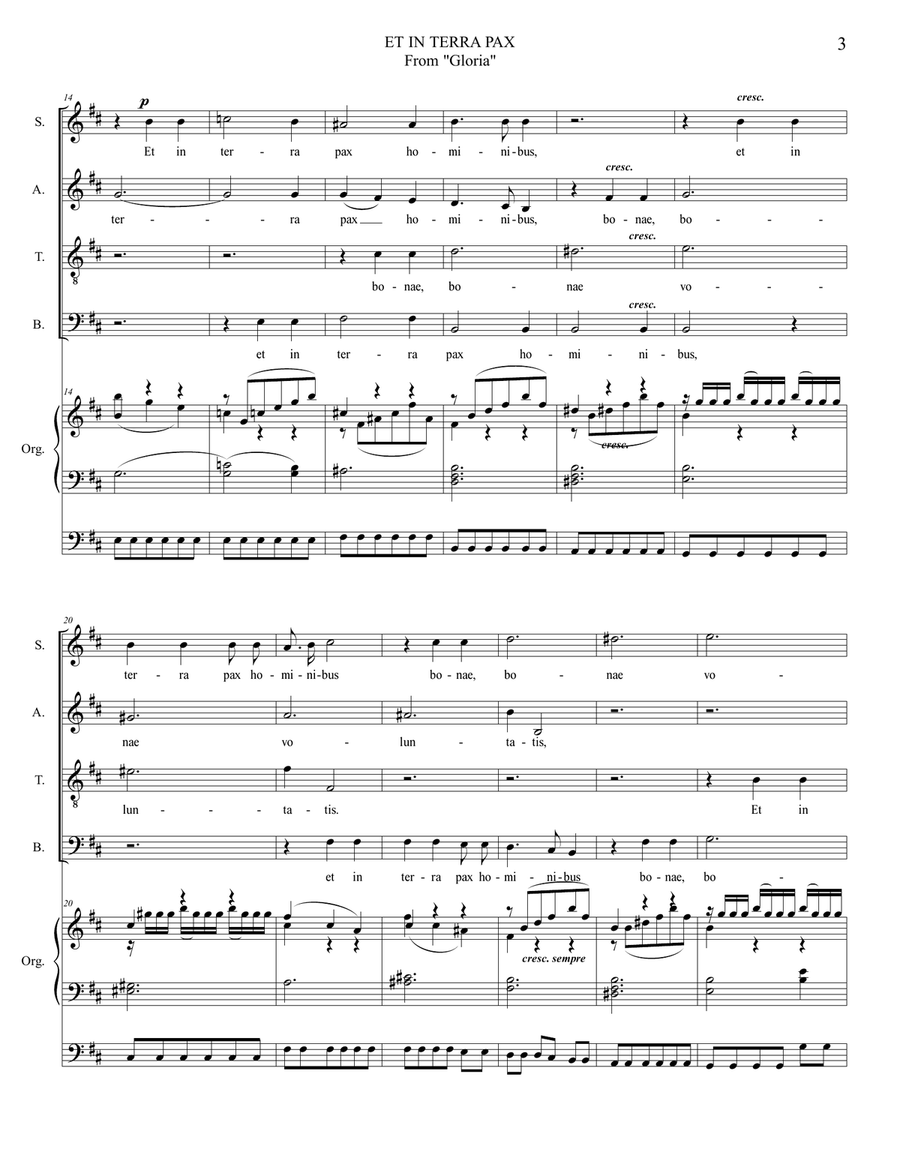 ET IN TERRA PAX - From "Gloria - RV 589 - Vivaldi" - Arr. for SATB Choir and Organ 3 staff image number null