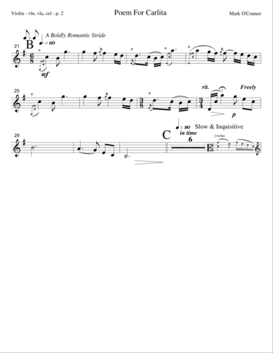 Poem For Carlita (violin part - vln, vla, cel) String Trio scores gallery preview page 5