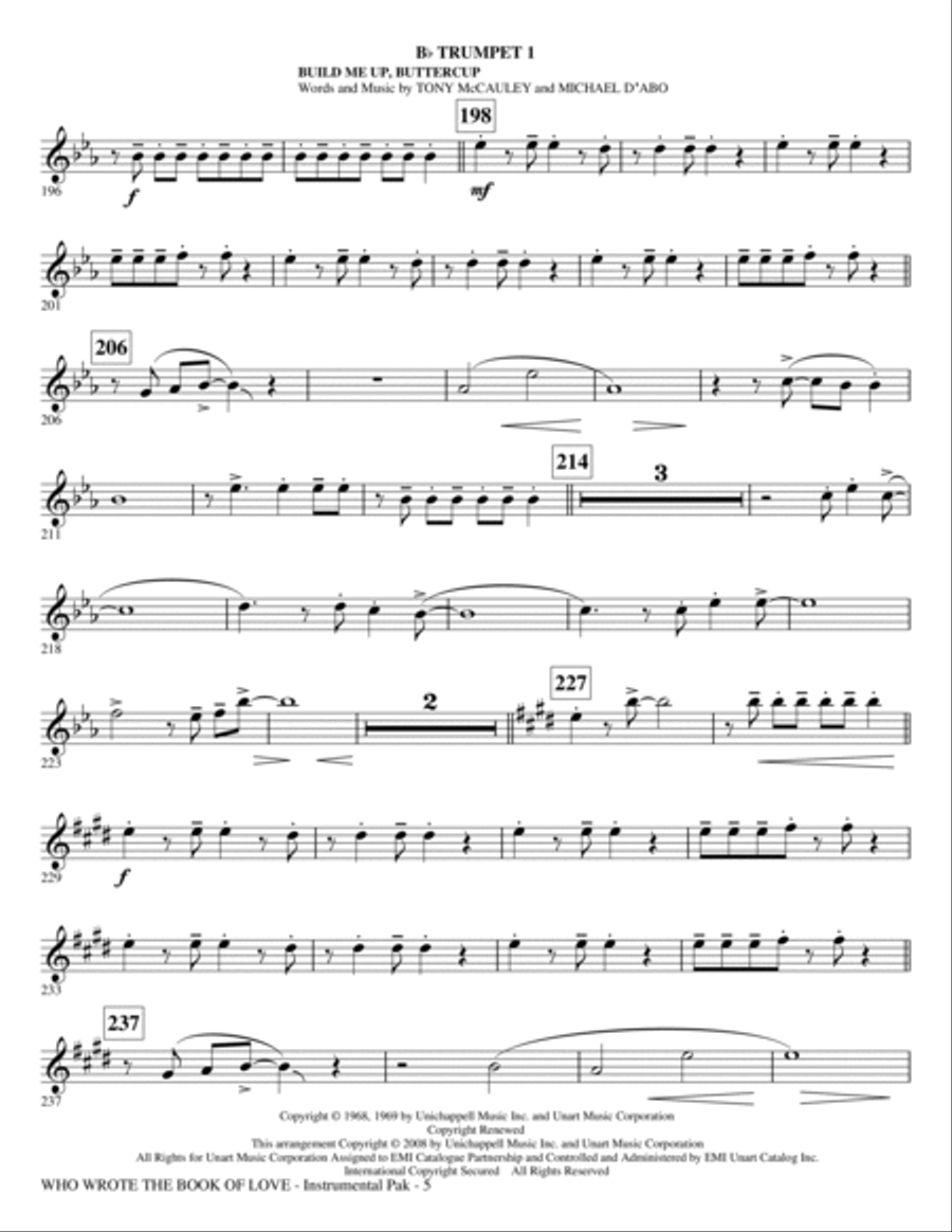Who Wrote The Book Of Love? (Choral Medley) - Trumpet 1 Choir scores gallery preview page 5