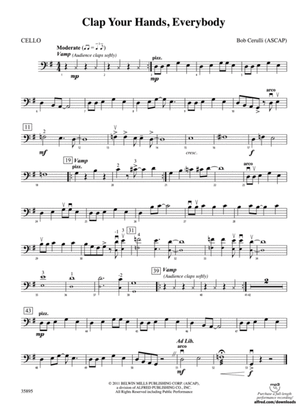 Clap Your Hands, Everybody: Cello by Bob Cerulli String Orchestra - Digital Sheet Music
