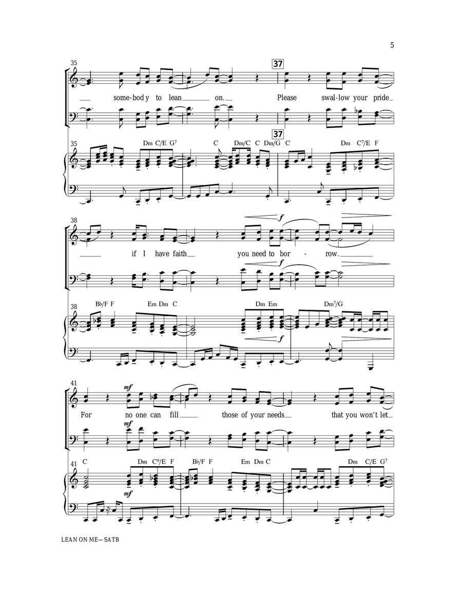 Lean On Me (with We Shall Overcome) 4-Part scores gallery preview page 5