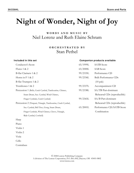 Night of Wonder, Night of Joy - Orchestral Score and Parts