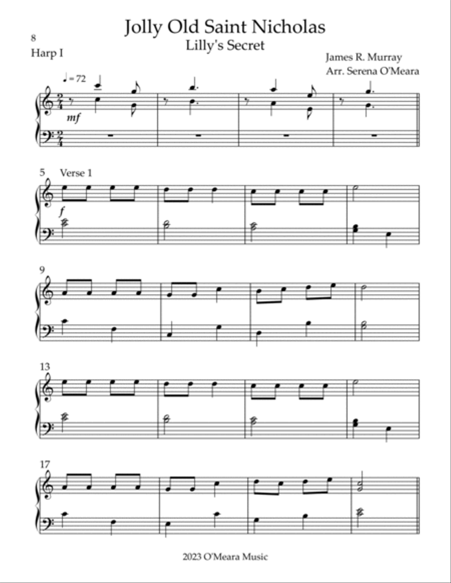 Jolly Old Saint Nicholas, Harp Duet, Harp I Celtic Harp scores gallery preview page 2