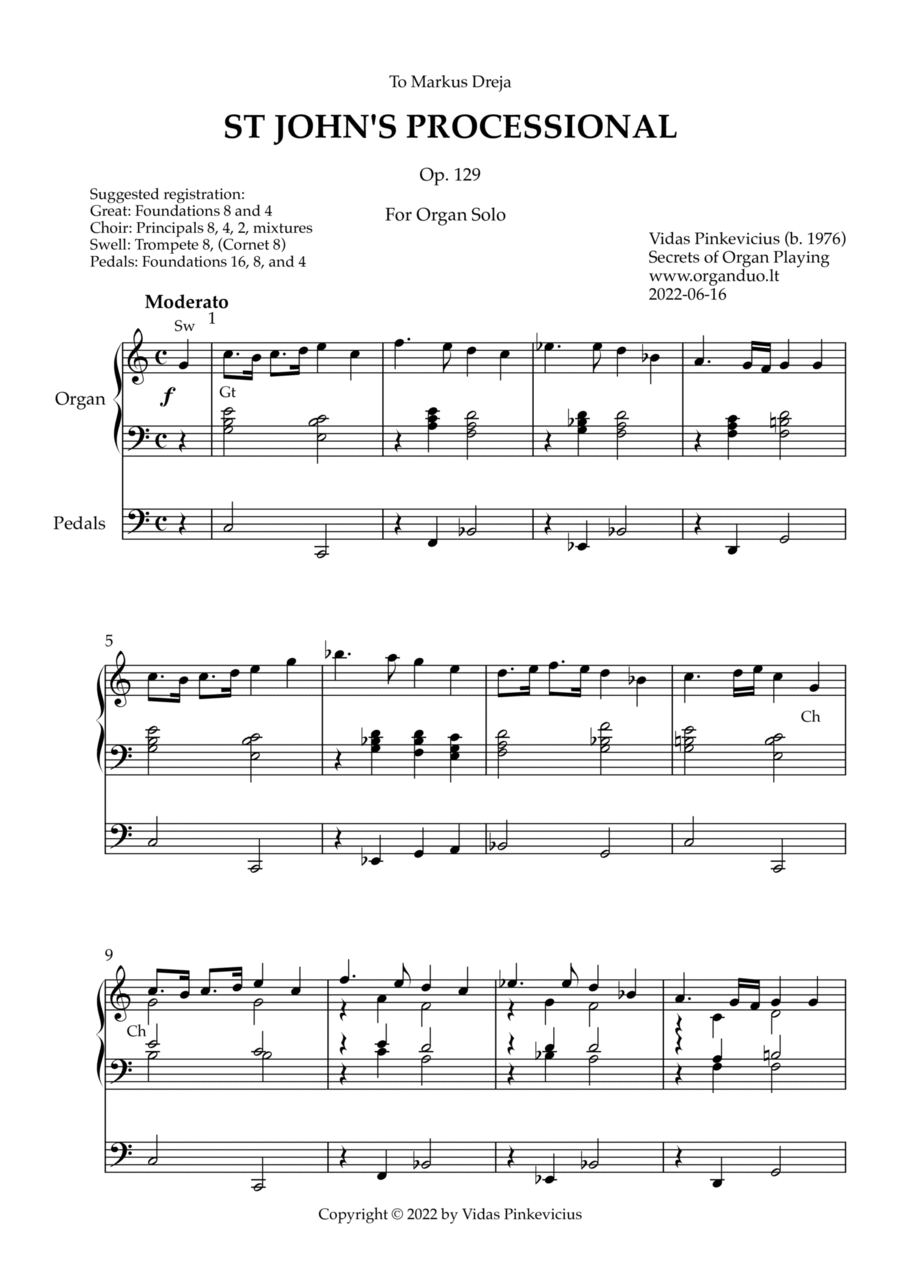 St John's Processional, Op. 129 (Organ Solo) by Vidas Pinkevicius (2022) Organ Solo scores gallery preview page 1