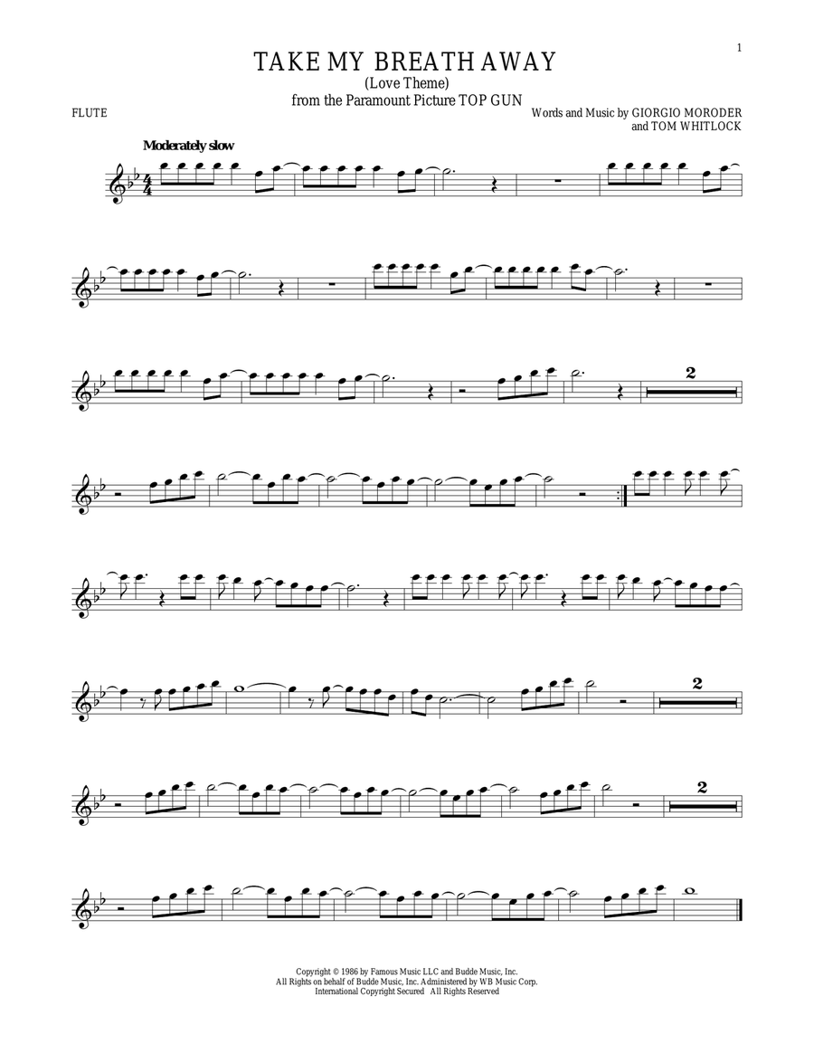 Take My Breath Away (Love Theme) Flute Solo scores gallery preview page 1