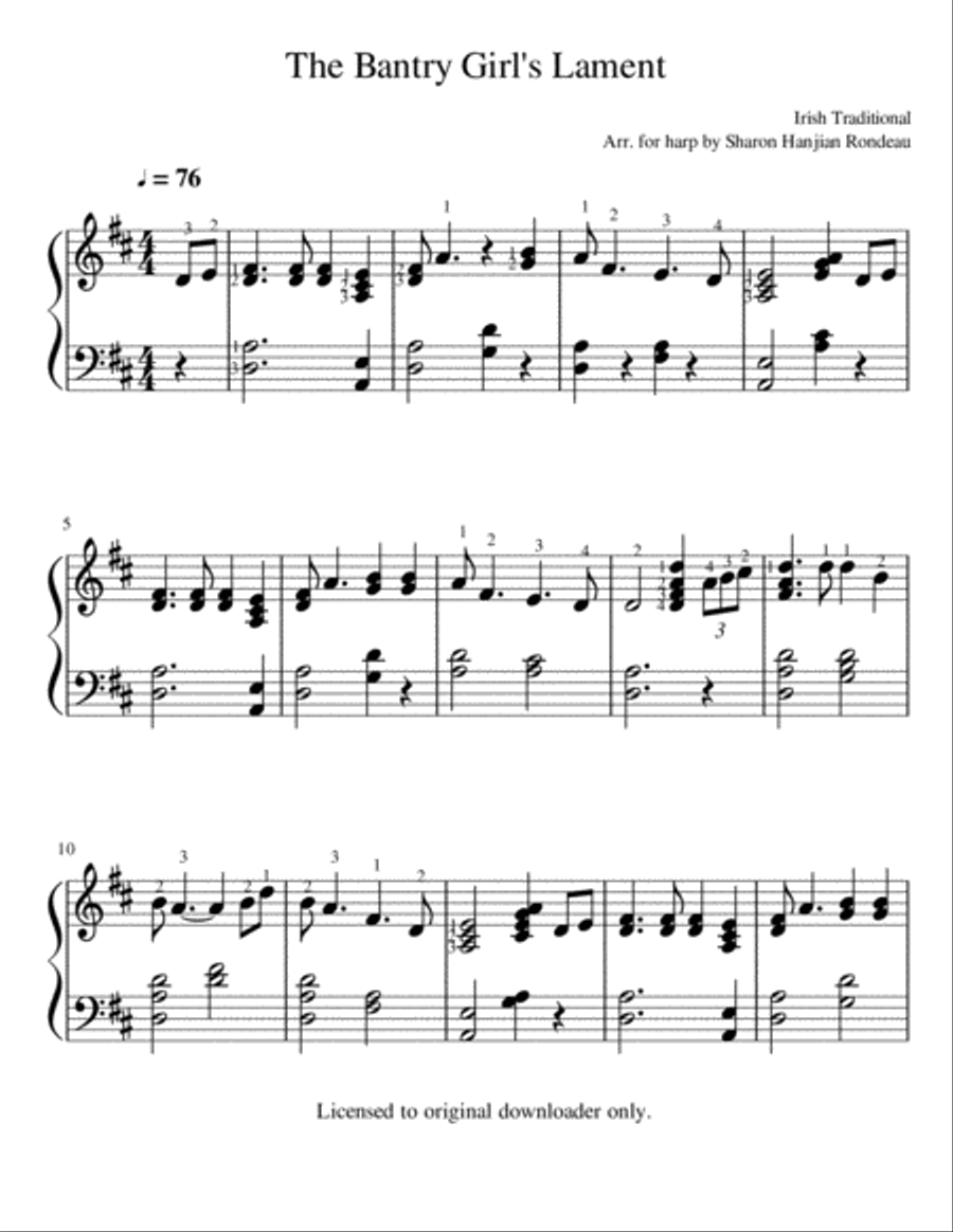 The Bantry Girl's Lament The Bantry Girl's Lament Harp scores gallery preview page 1