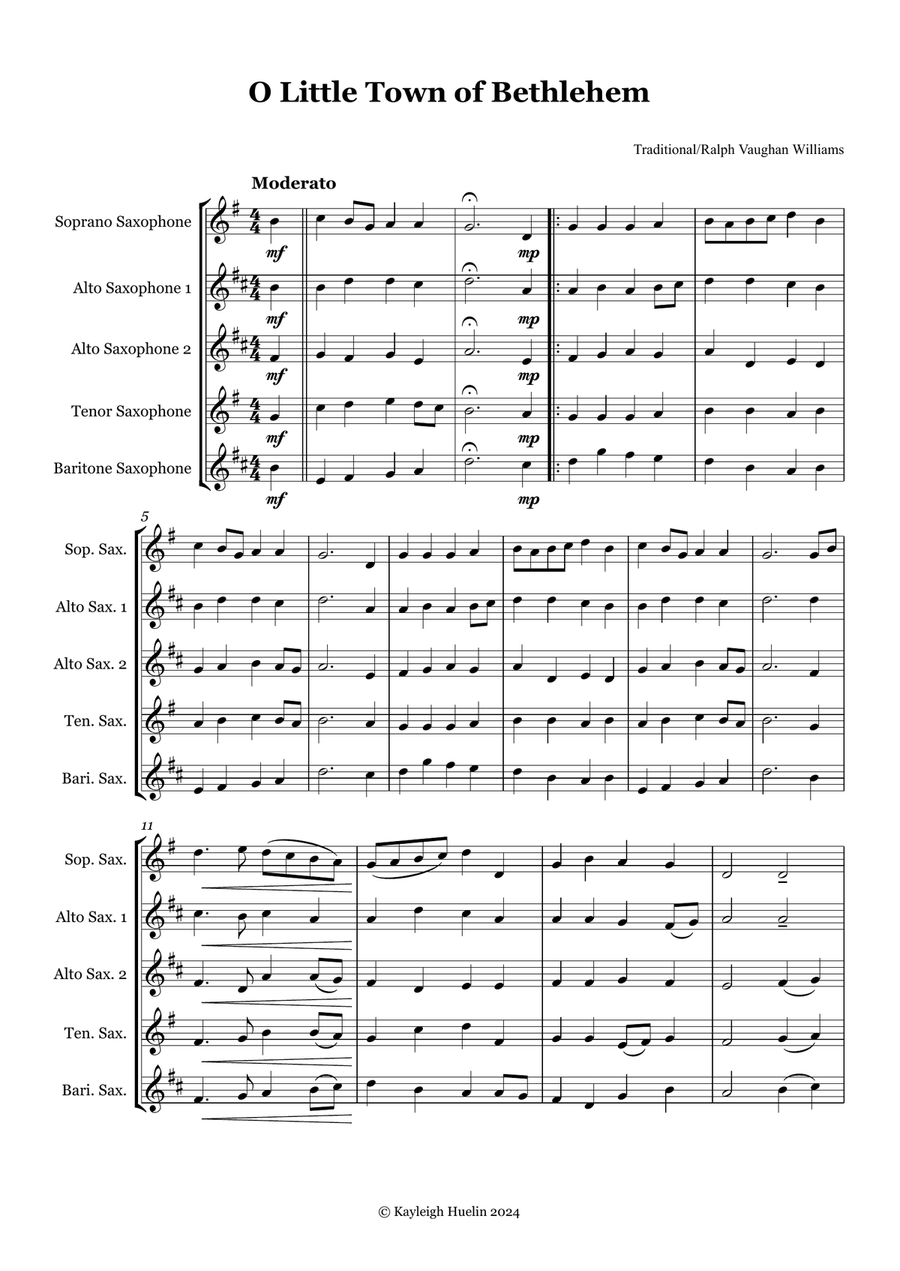 Christmas Carol Selection vol. 2 for SAATB saxophone quintet Saxophone Quintet scores gallery preview page 2