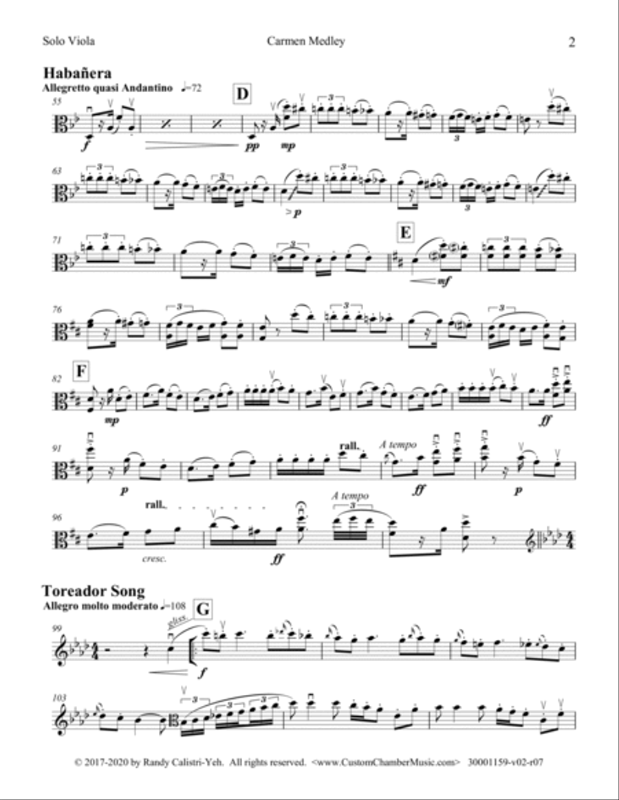 Bizet Carmen Medley (solo viola) Viola Solo scores gallery preview page 2
