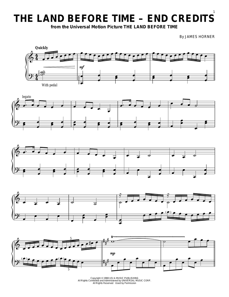 The Land Before Time - End Credits Piano Solo scores gallery preview page 1