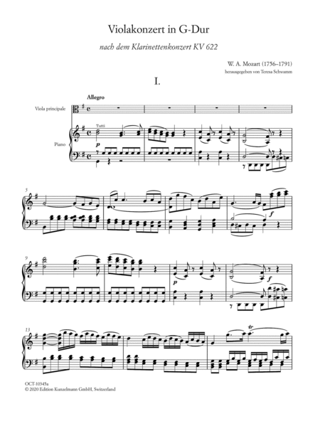 Viola concerto in G major (after the clarinet concerto KV 622)
