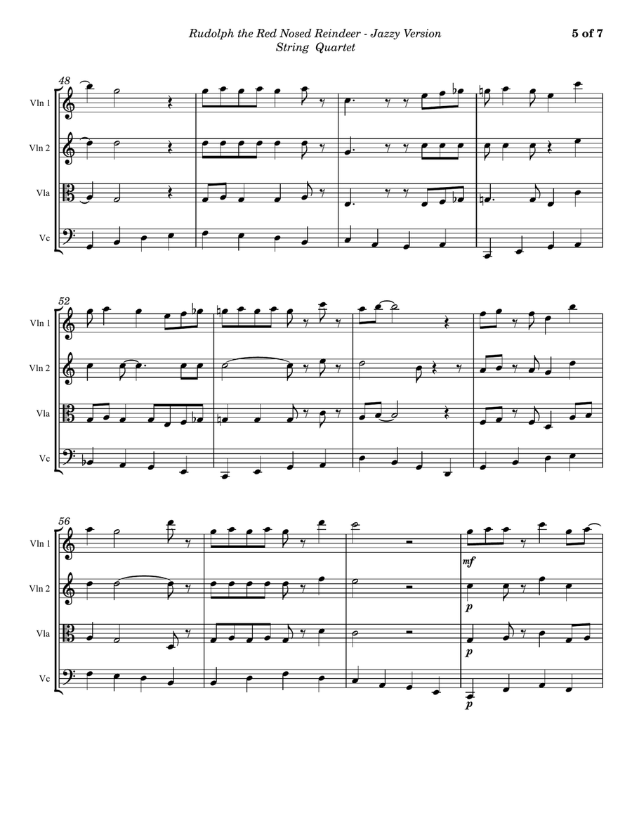 Rudolph The Red-nosed Reindeer String Quartet scores gallery preview page 5