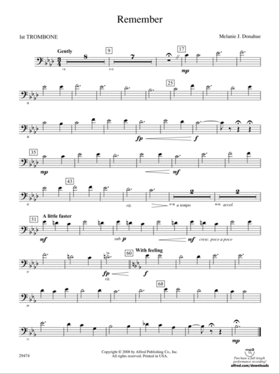 Remember: 1st Trombone Concert Band scores gallery preview page 1