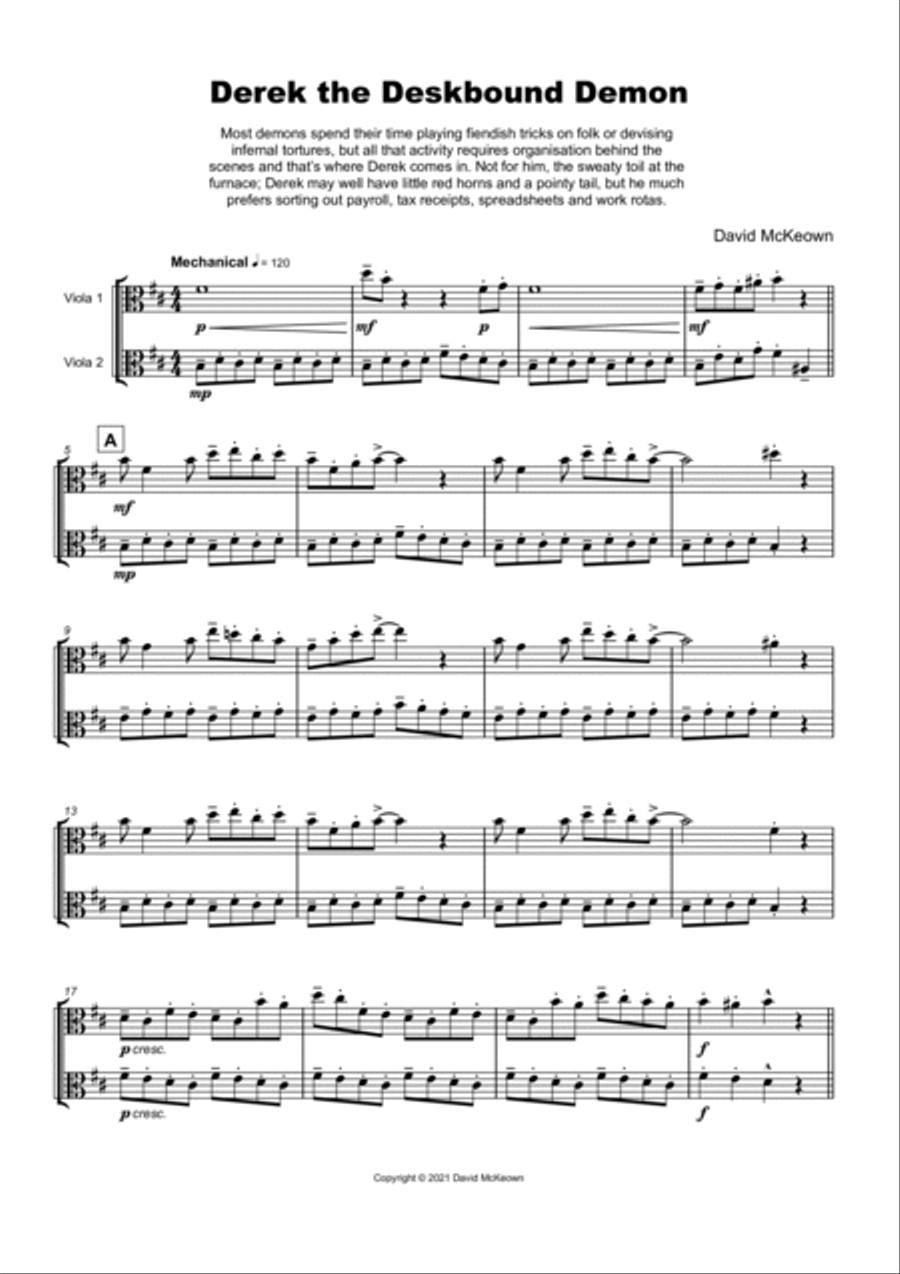 Derek the Deskbound Demon, Halloween Duet for Viola String Duet scores gallery preview page 2