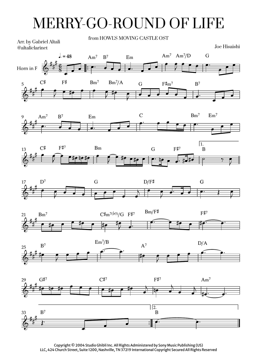 Merry-Go-Round Of Life Horn scores gallery preview page 1