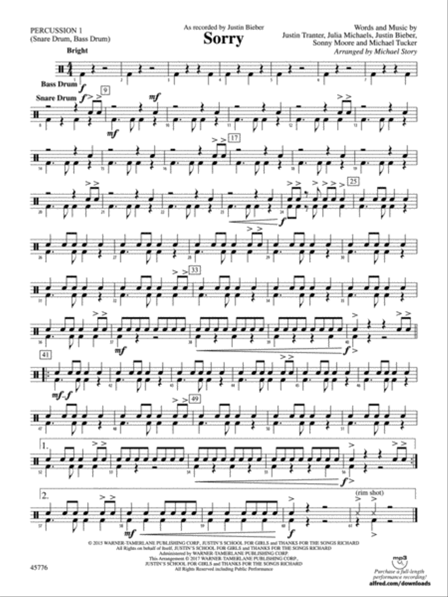 Sorry: 1st Percussion Concert Band scores gallery preview page 1