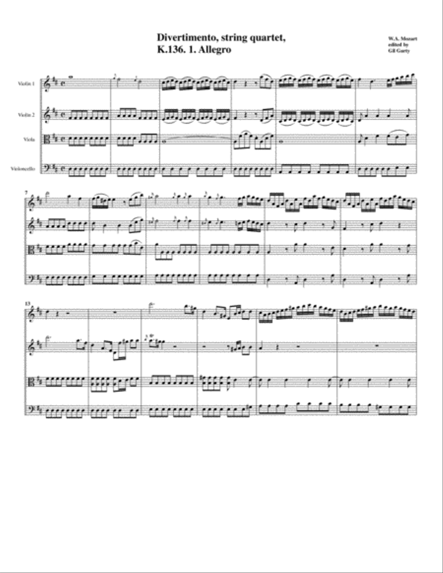 3 Divertimenti, K.136-K.138 (original version for string quartet)