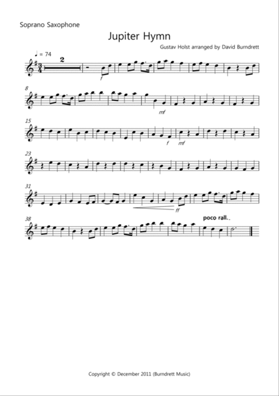Jupiter Hymn for Saxophone Quartet Saxophone Quartet scores gallery preview page 3