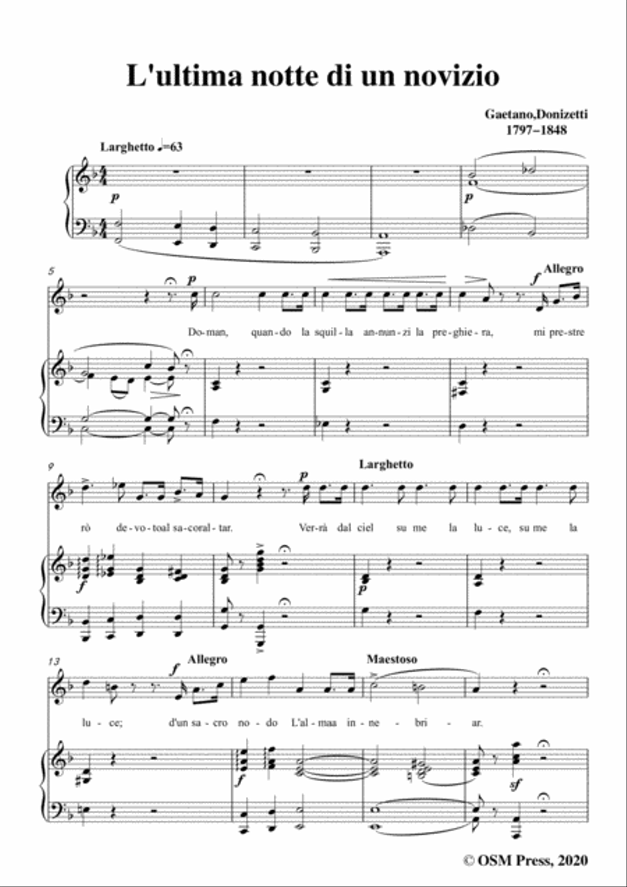 Donizetti-L'ultima notte di un novizio,in F Major,for Voice and Piano Voice Solo scores gallery preview page 3