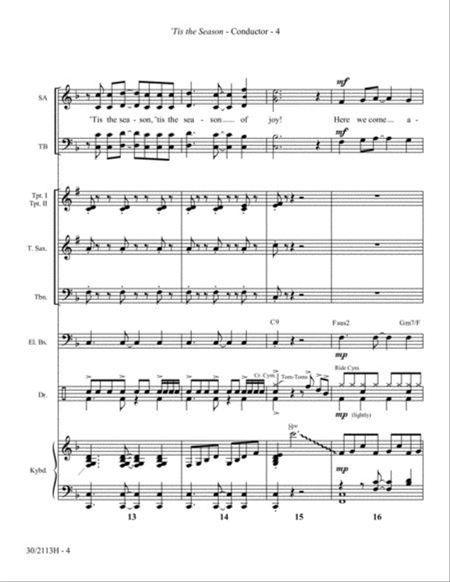 'Tis the Season - Studio Horns, Bass and Drums Score/Parts Saxophone scores gallery preview page 5