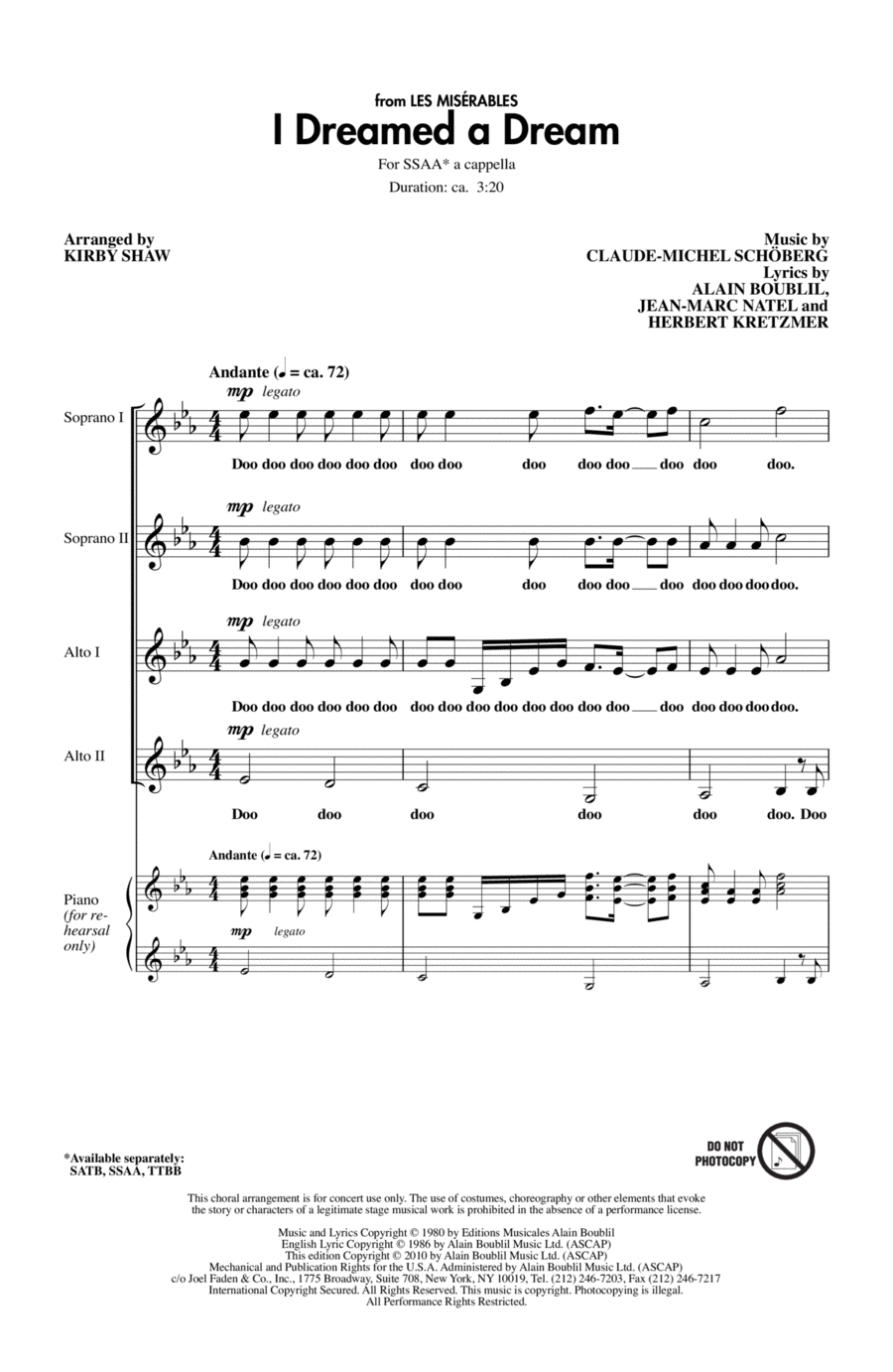 I Dreamed A Dream I Dreamed A Dream SSAA scores gallery preview page 1