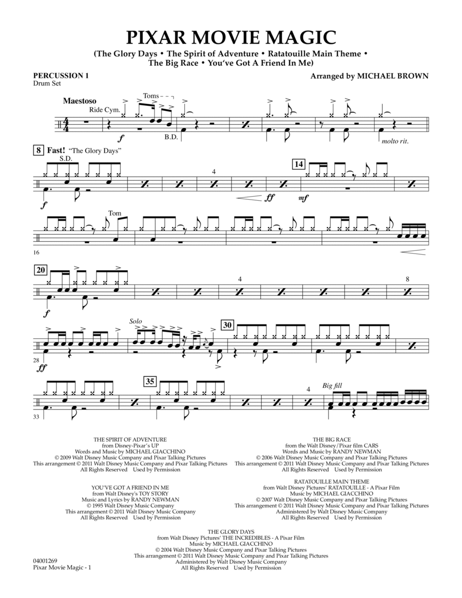Pixar Movie Magic - Percussion 1 Concert Band scores gallery preview page 1