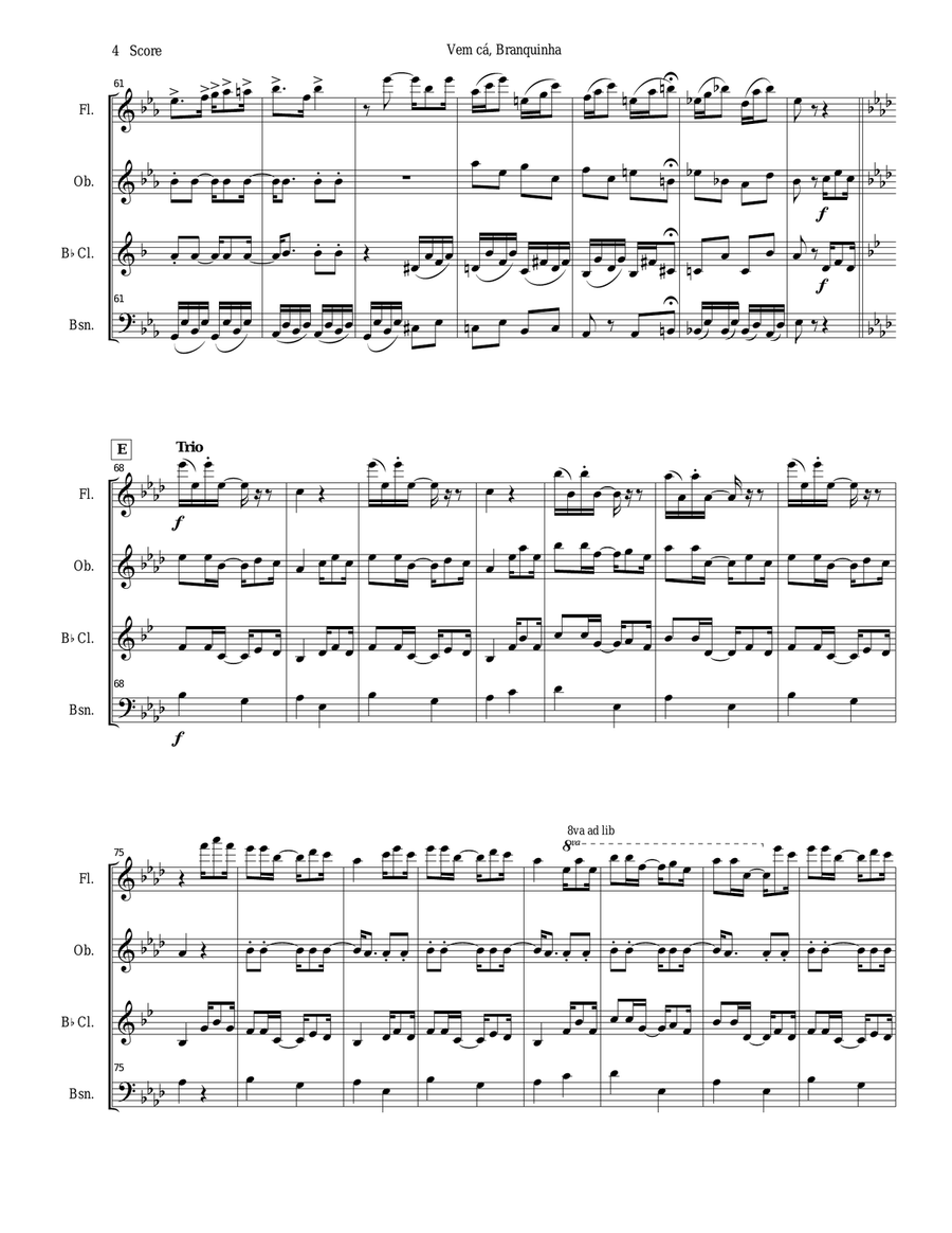Woodwind quartet - Tango by Ernesto Nazareth Woodwind Quartet scores gallery preview page 4