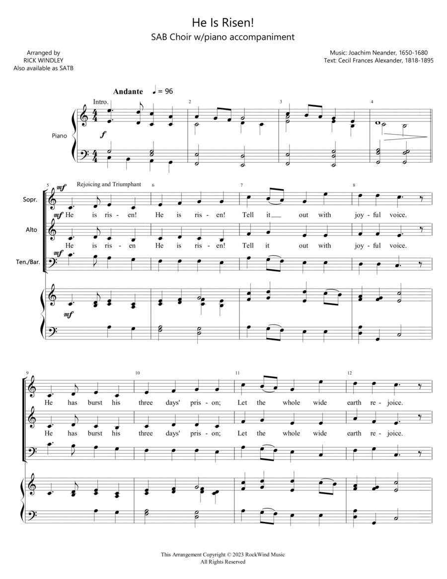He is Risen! He is Risen! 3-Part scores gallery preview page 1