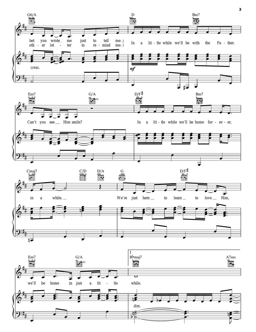 In A Little While Piano, Vocal, Guitar scores gallery preview page 3