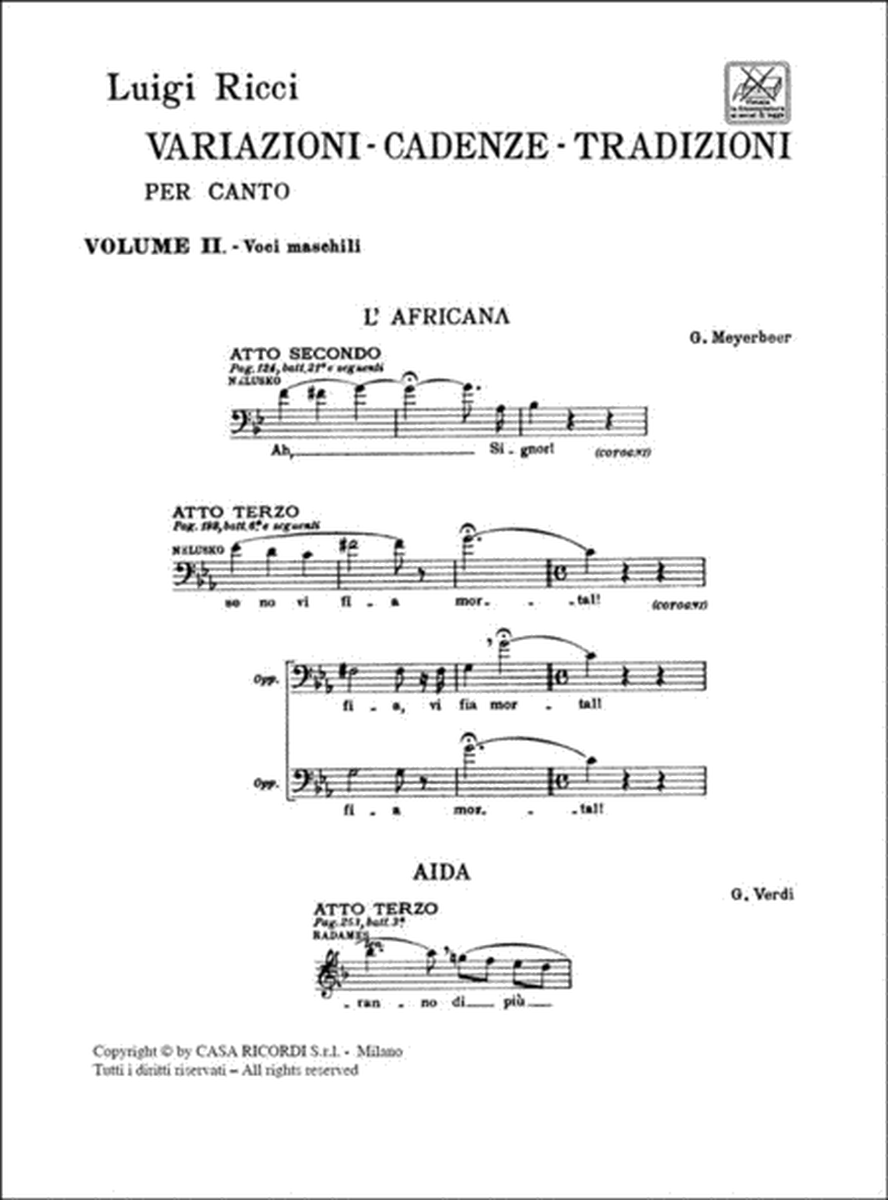 Variazioni - Cadenze Tradizioni per Canto Vol II