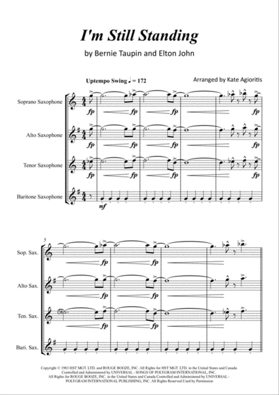 I'm Still Standing Saxophone Quartet scores gallery preview page 2