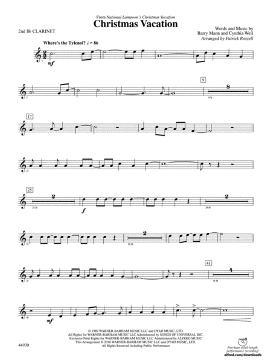 Book cover for Christmas Vacation: 2nd B-flat Clarinet