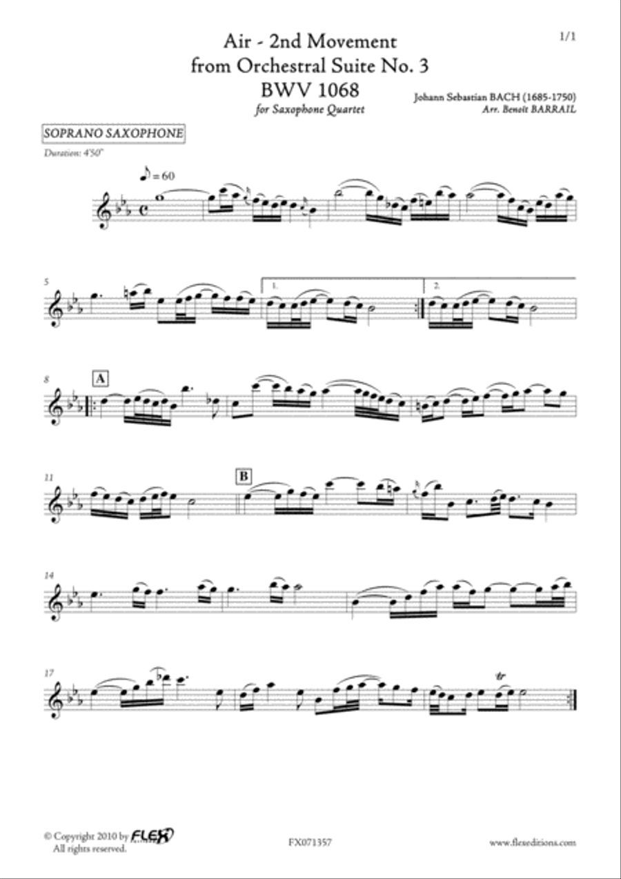 Air - 2nd Movement from Orchestral Suite No. 3 BWV 1068 Baritone Saxophone scores gallery preview page 4