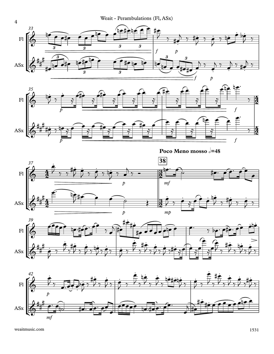 Perambulations for flute & alto saxophone (3’10) Woodwind Duet scores gallery preview page 4